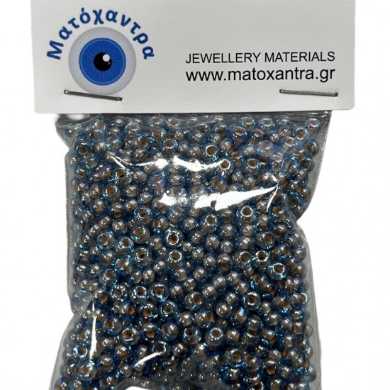 Γυάλινα Χαντράκια Preciosa Μπλε Ασημί 4mm 40gr