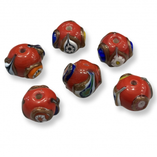 Γυάλινες Χάντρες Murano 15mm με Σχέδια & Τρύπα 1.5mm