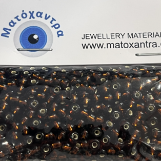 Γυάλινα Χαντράκια Preciosa 6/0 Καφέ Διάφανα 4mm – Τρύπα 1mm – Συσκευασία 40gr