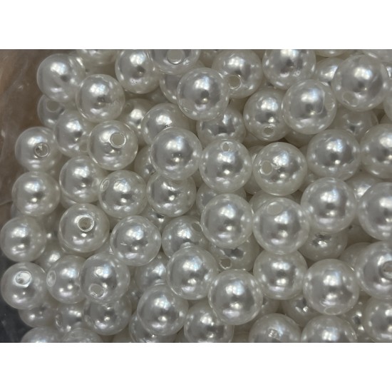 Ακρυλική Χάντρα λευκό  Πέρλα 10mm με Τρύπα 2mm – 120 Τεμάχια