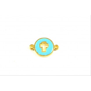 Μεταλλικός σταυρός με γαλάζιο σμάλτο  18mm
