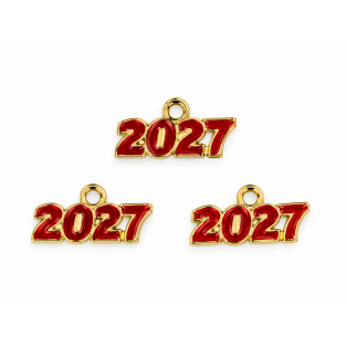 Μεταλλικό Γούρι 2027 Χρυσό με Κόκκινο Σμάλτο 17×9mm – Συσκευασία 30 Τεμάχια