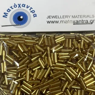 Γυάλινο μακαρόνι χρυσό 7mm Συσκευασία 64gr