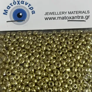 Γυάλινο Χαντράκι 6/0 Χρυσό Μεταλλιζέ 4mm με Τρύπα 0.7mm – Συσκευασία 65gr