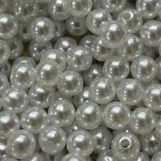 Ακρυλική Πέρλα Λευκή 8mm Τρύπα 2mm – Συσκευασία 180 Τεμαχίων