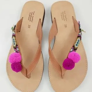 Σαγιονάρα δερμάτινη boho φούξια